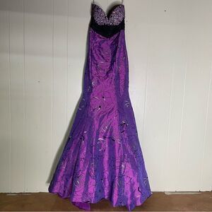 Vintage Alyce Designs Beaded Purple Mermaid Gown Goth Emo‎ Prom Dress 0